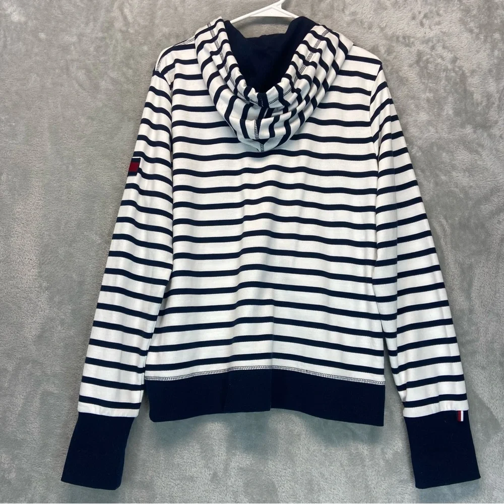Tommy Hilfiger Nautical White Navy Stripped Zipper Front Hoddie - Picture 9 of 9